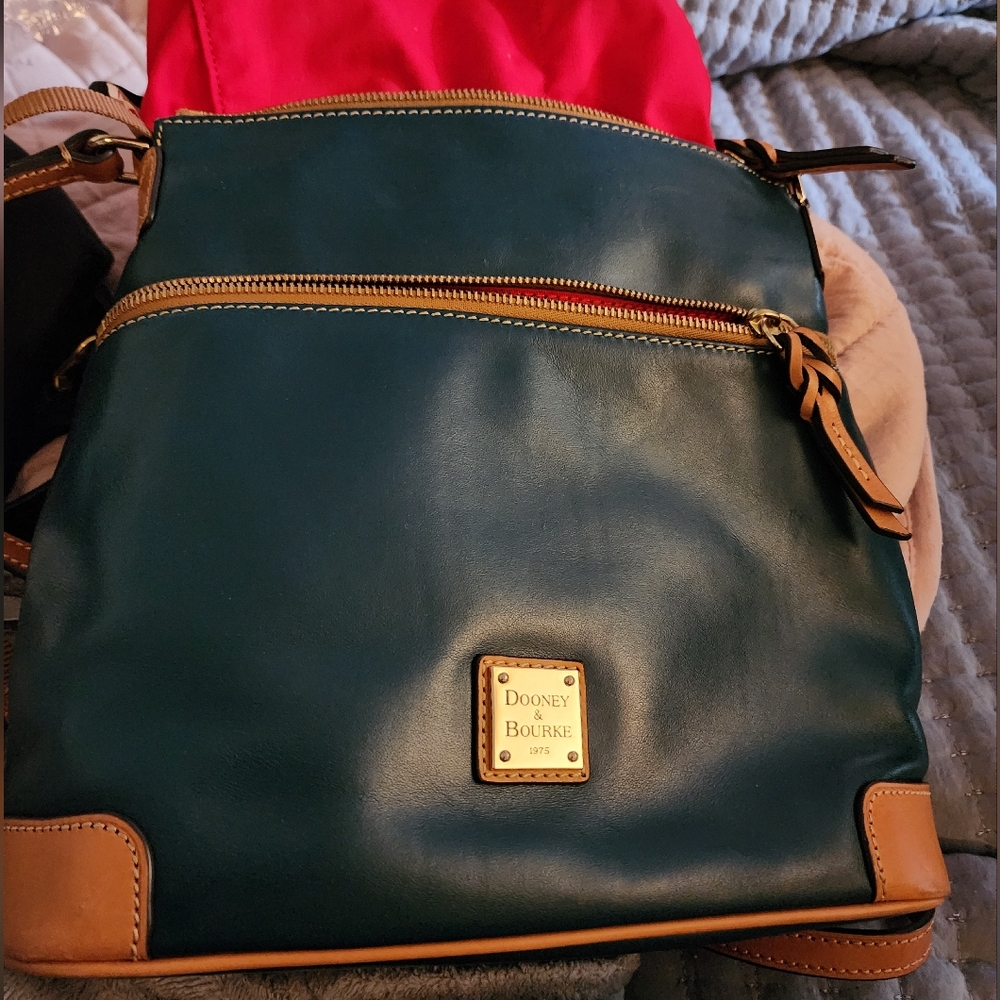 Dooney & Bourke Green and Tan Leather Crossbody Bag